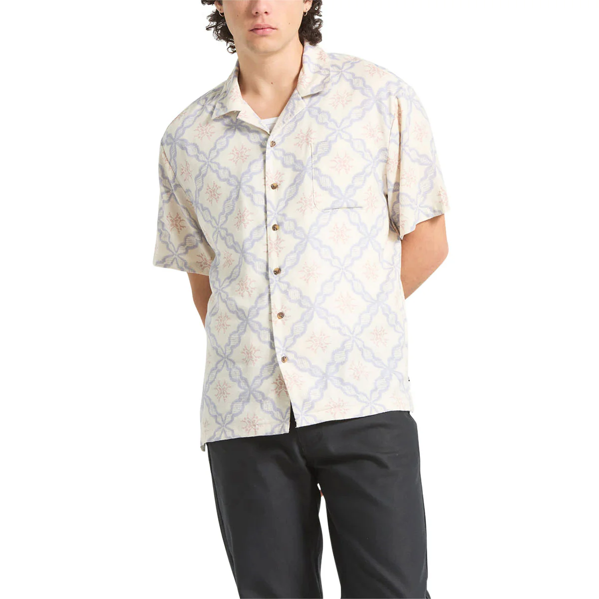 Brixton Bunker Slub Shirt - Off White/Blue Tile