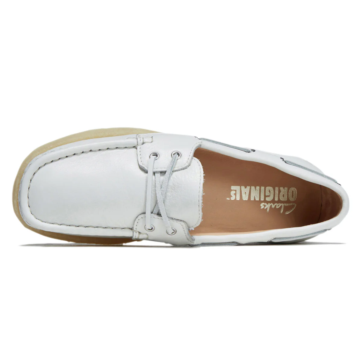 Clarks Womens Godney Boat Shoes - White Grain Leather - Image 3