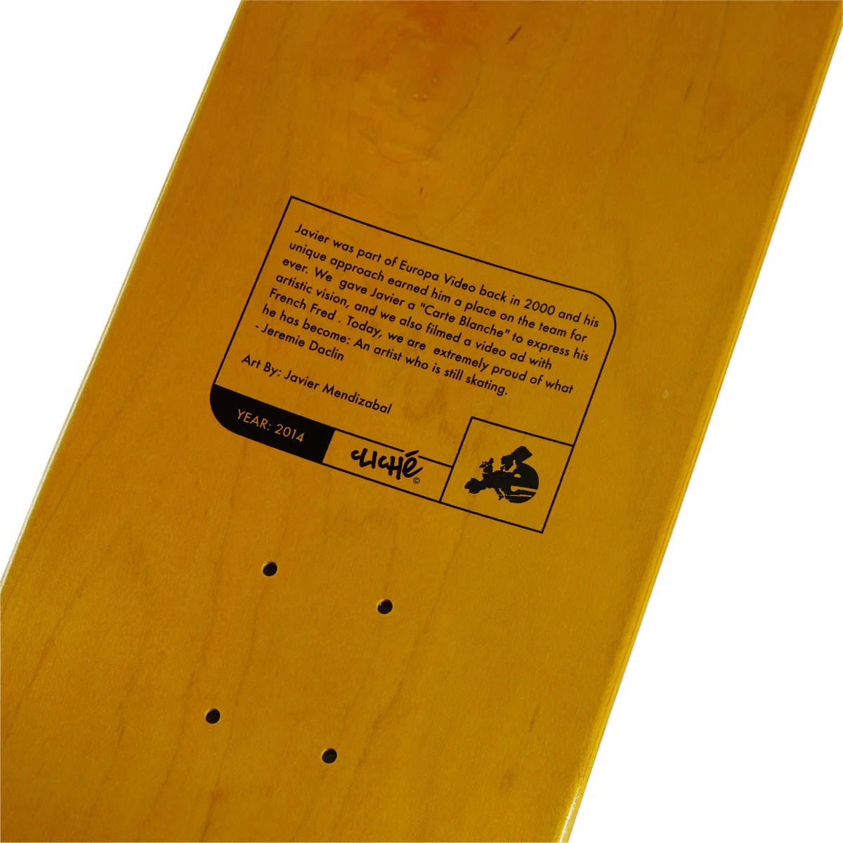 Cliché Javier Mendizabal Griptape Art Skateboard Deck - 8.25" - Image 3