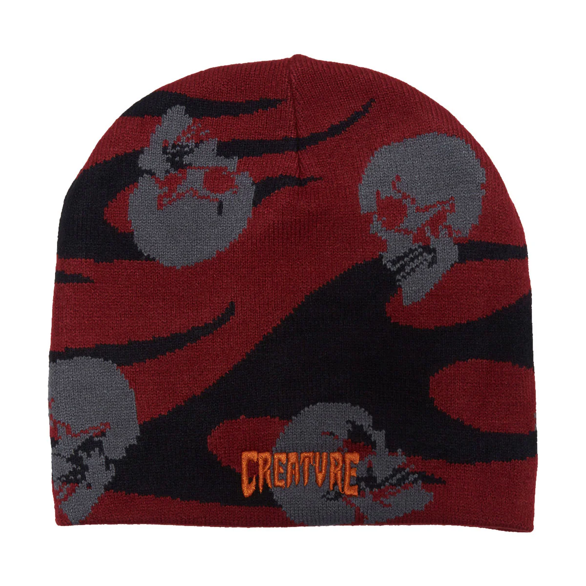 Creature Spiral Skull Skully Beanie - Maroon/Black