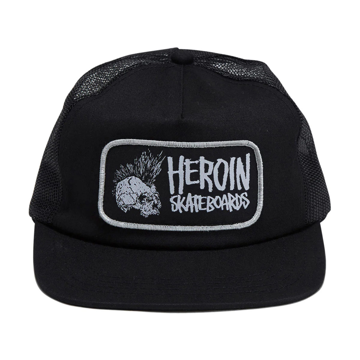 Heroin Punk Skull Trucker Snapback Hat - Black - Image 3