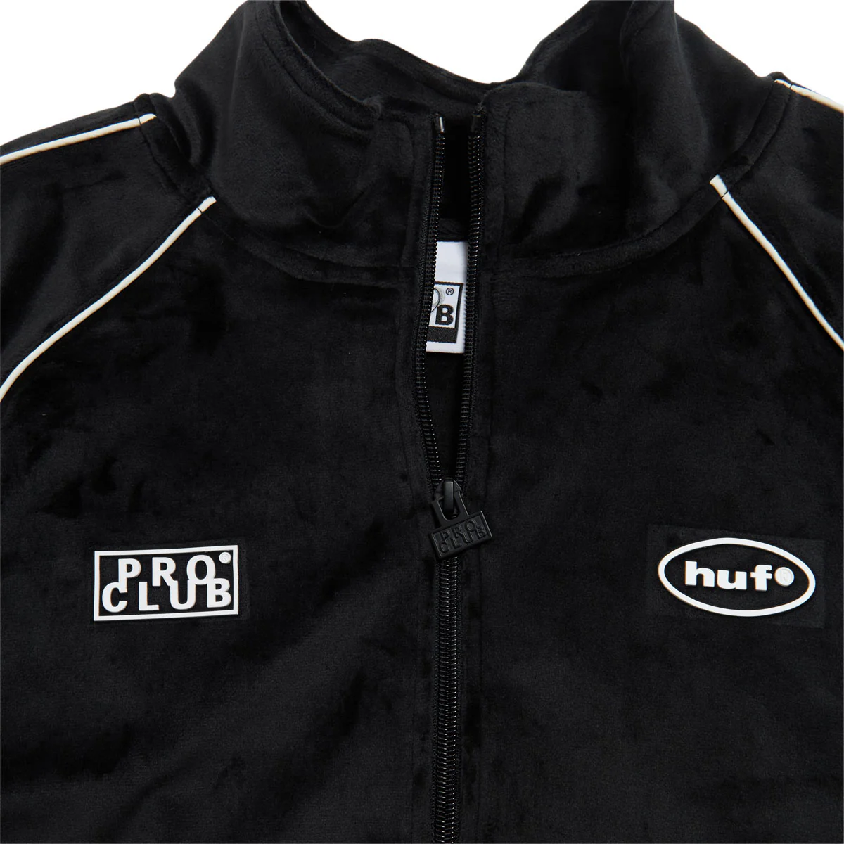 HUF x Pro Club Velour Track Jacket - Black - Image 3