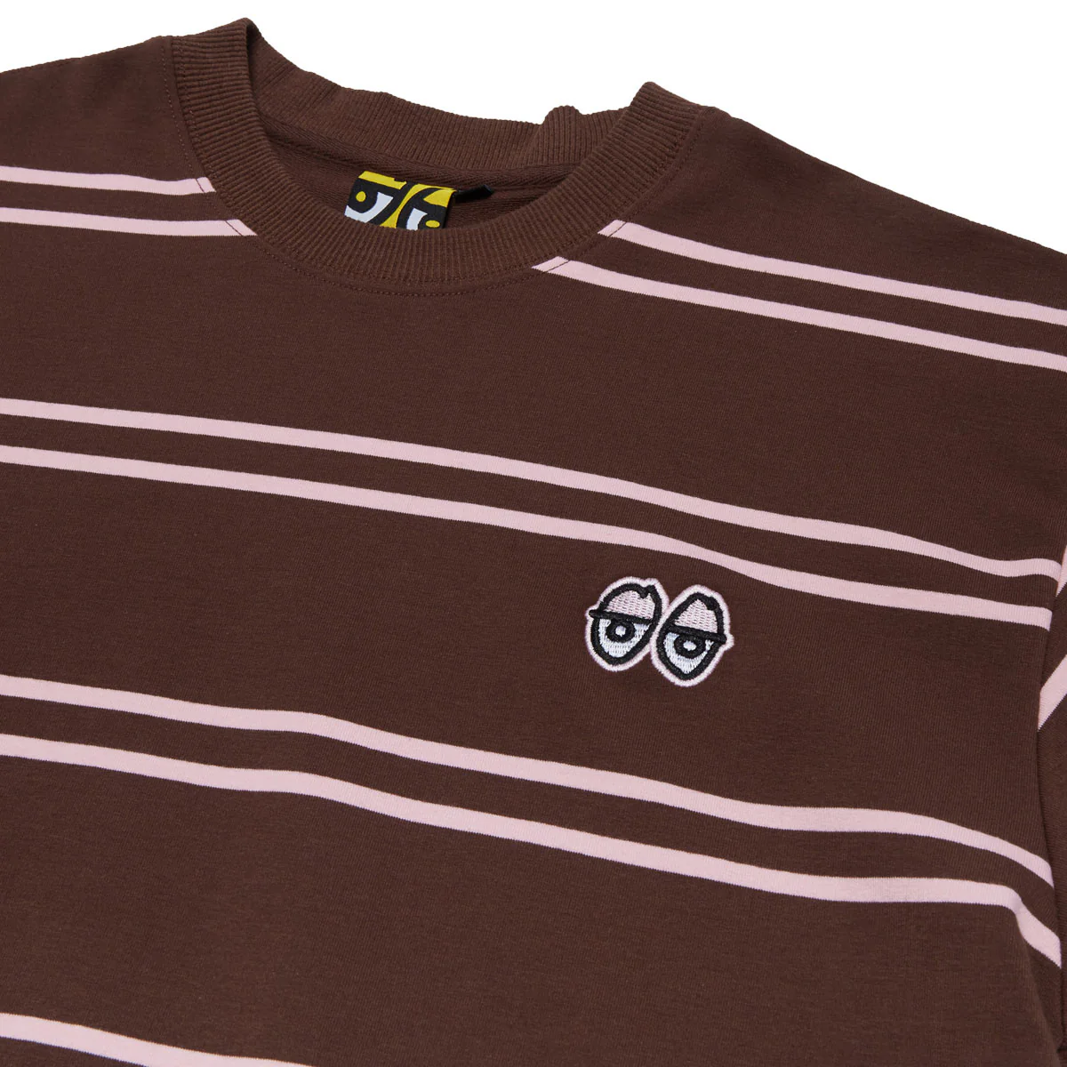 Krooked Eyes Emb Stripe T-Shirt - Brown/Pink/Black/White - Image 3