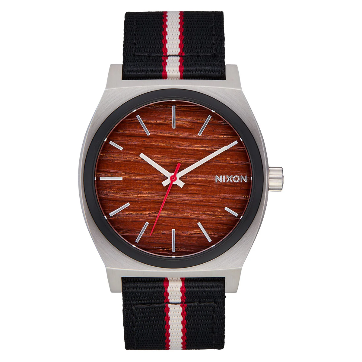 Nixon Time Teller Nylon Watch - Silver/Rosewood/Black Stripe
