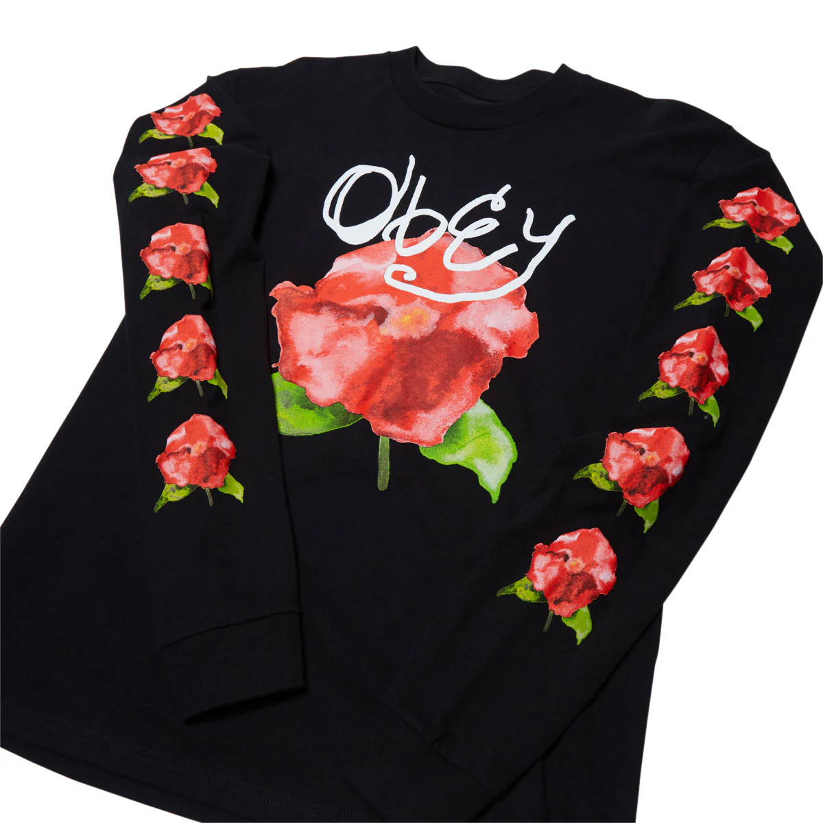 Obey Watercolor Poppy Long Sleeve T-Shirt - Black - Image 2