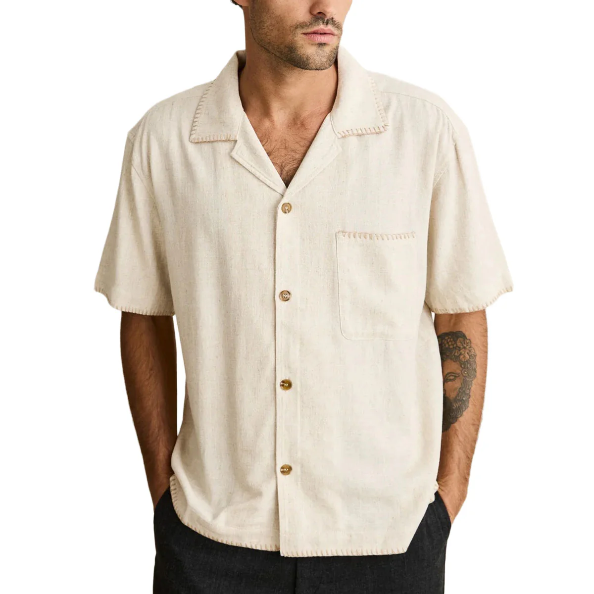 Rhythm Relaxed Whip Stitch Shirt - Natural