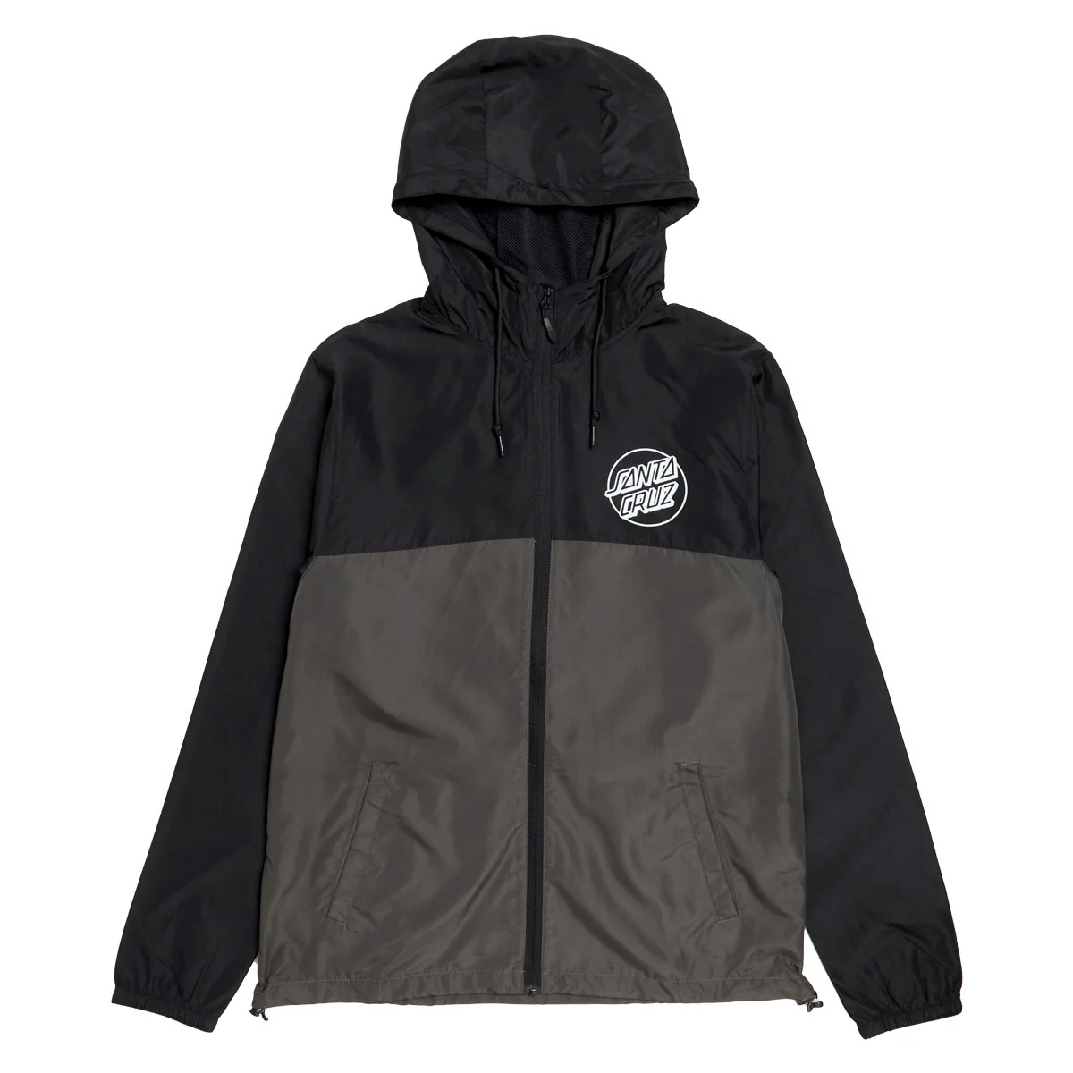 Santa Cruz Opus Dot Chest Hooded Windbreaker Jacket - Black/Graphite