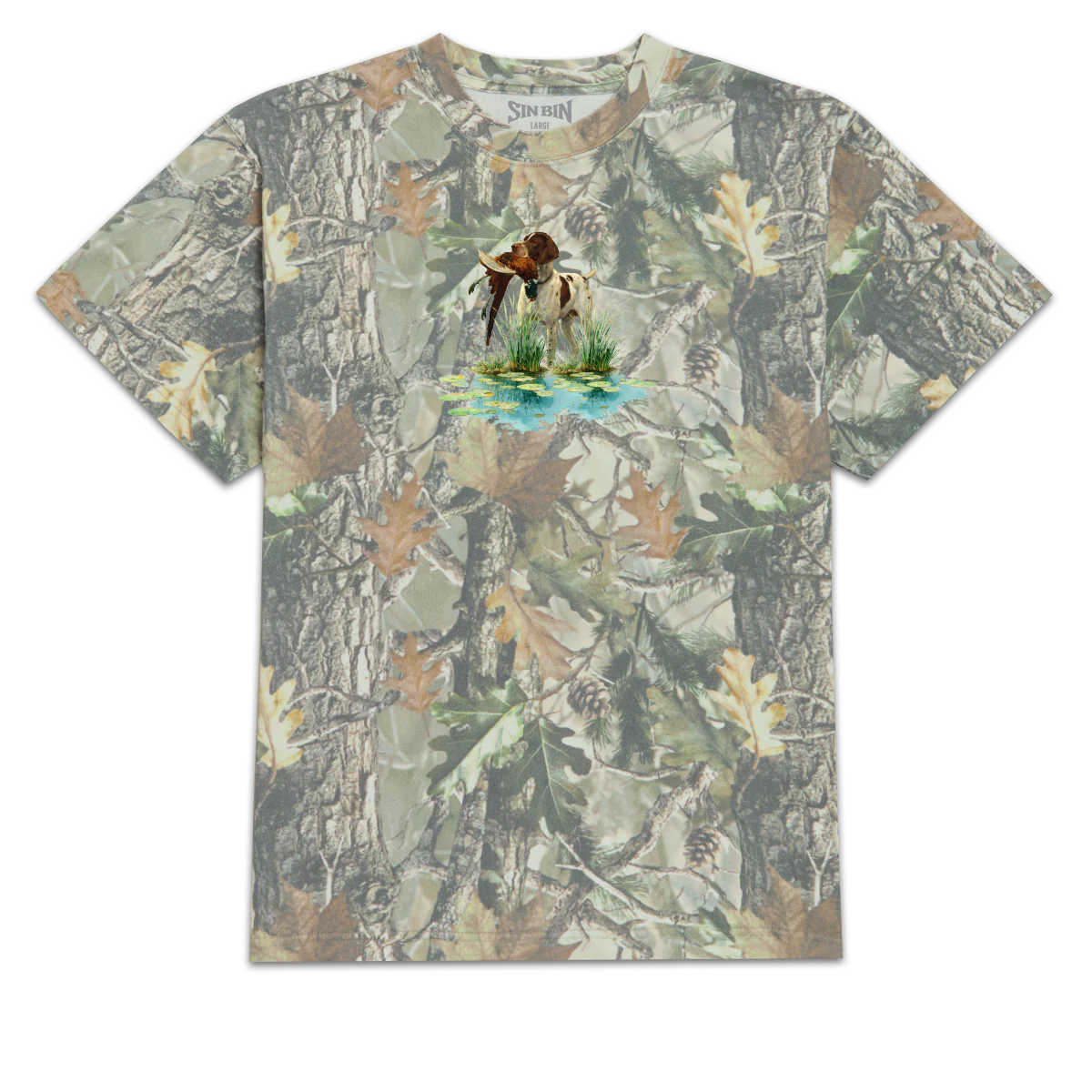 Sin Bin Dog With Bird T-Shirt - Camo - XL
