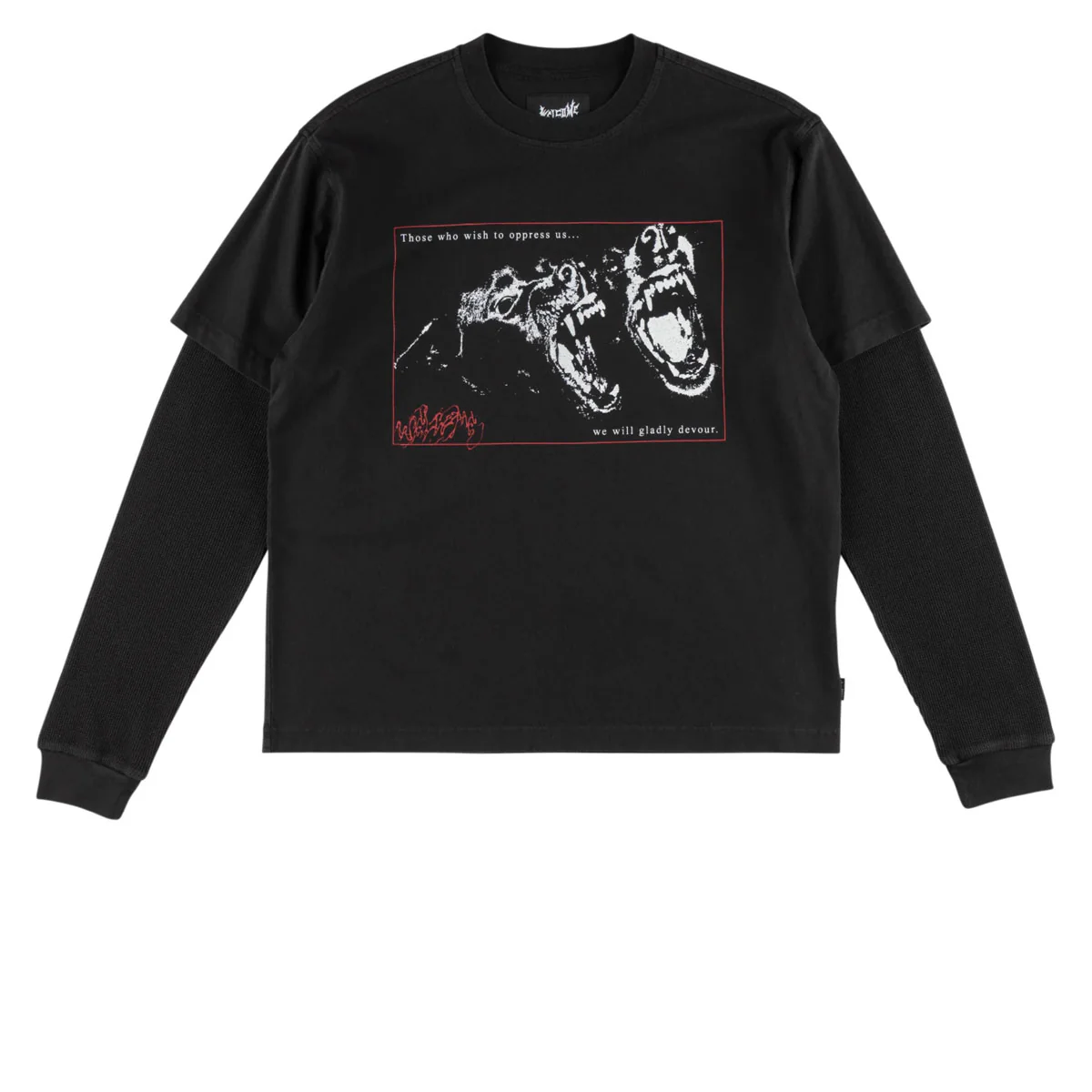 Welcome Snarl Layered Long Sleeve T-Shirt - Black